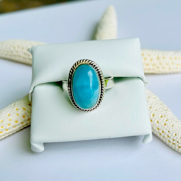 Accessories - 🌟 NWOT Natural Larimar Ring Size 7.5 in 925 Sterling Silver